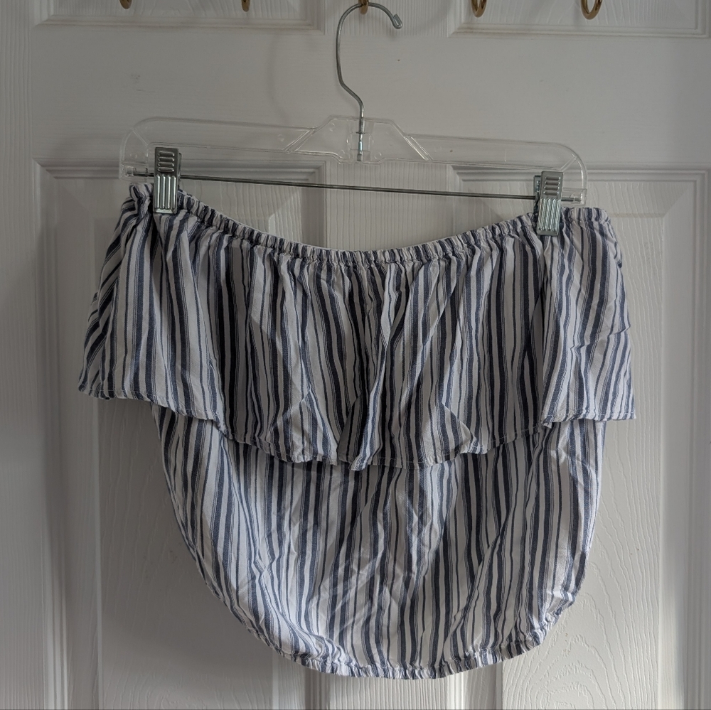 Hollister Blue and White Striped Off-Shoulder Blouse